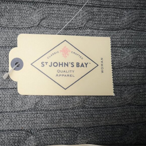 NWT St John's Bay Ladies Size 3X V-neck Grey Cable Stitch Sweater - Picture 7 of 13